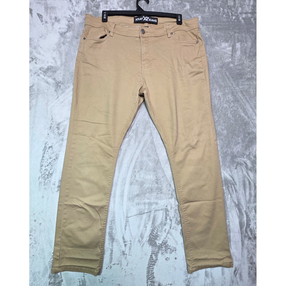 Xray Jeans Mens 38x32 Tan Khaki Slim Fit Stretch Pants Embroidered Back Pocket